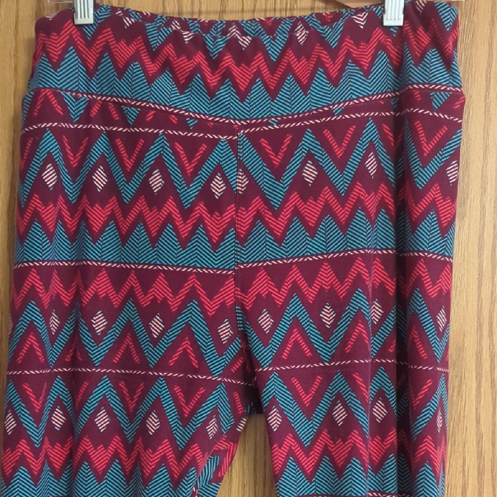 LuLaRoe Red and Teal Zigzag Pants